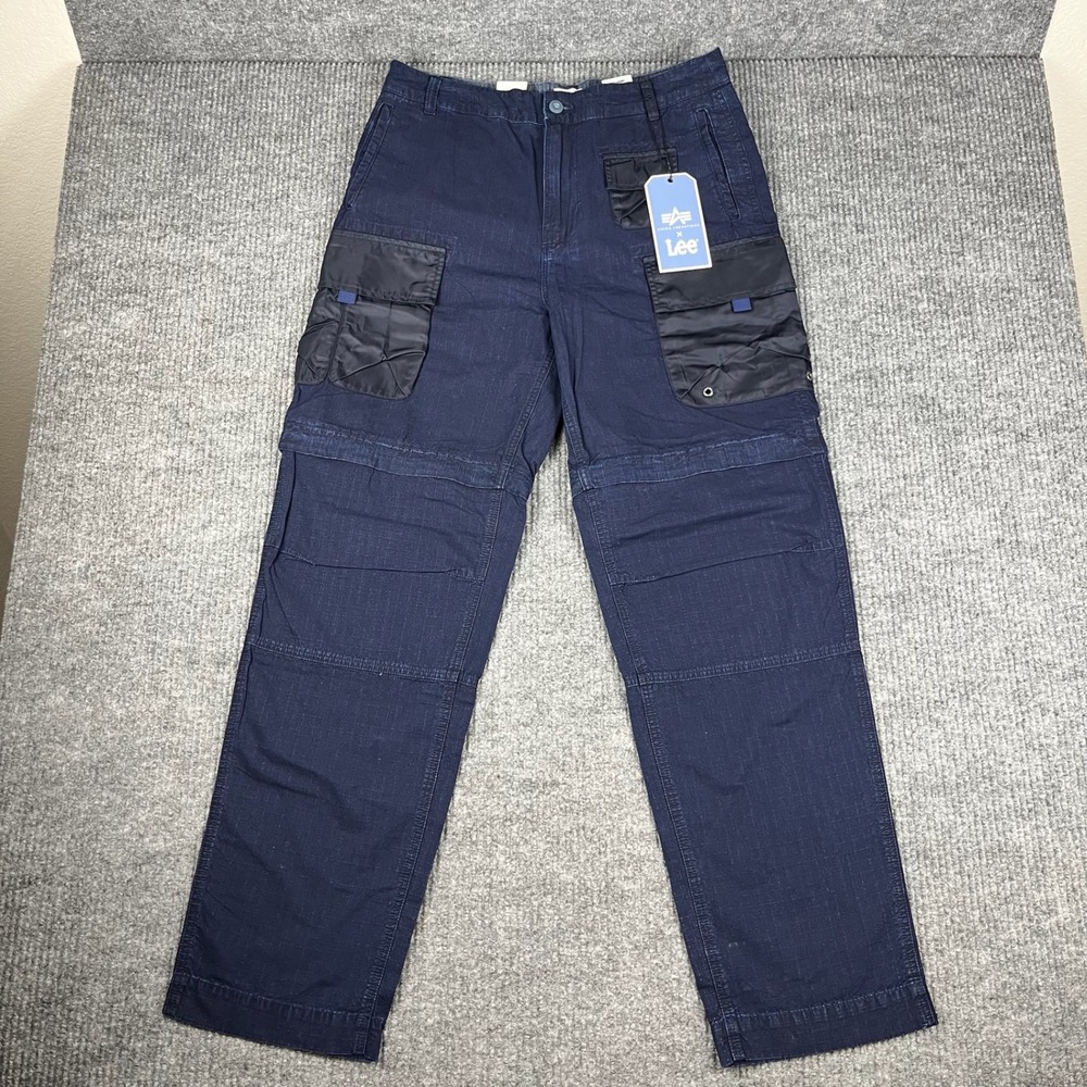 Alpha Industries x Lee Cargo Pants Mens‎ 32x32 Navy Blue Ripstop Convertible